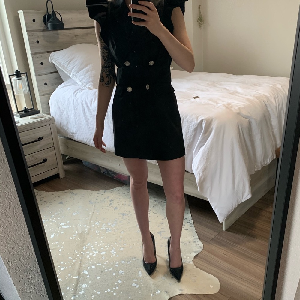 Zara | Ruffle Work Dress | Black | Size S